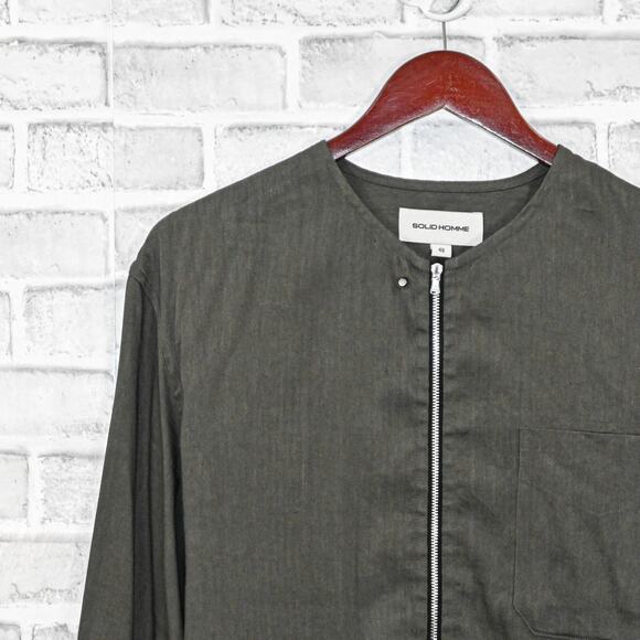 SOLID HOMME Men's Linen zip up Shirt in olive green size 48 - Picture 4 of 8